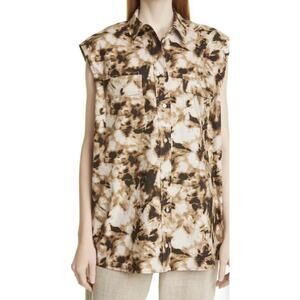 Samsoe Button-Up Shirt Chest Pockets Camo Design Relaxed Fit Multicolor W S NWOT